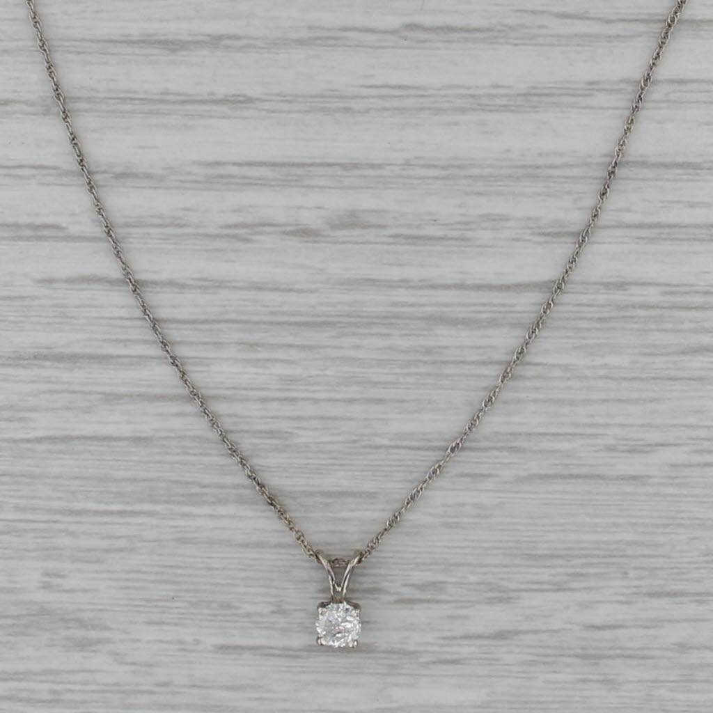 0.29ct Round Diamond Solitaire Pendant Necklace 14k White Gold 18" Rope Chain