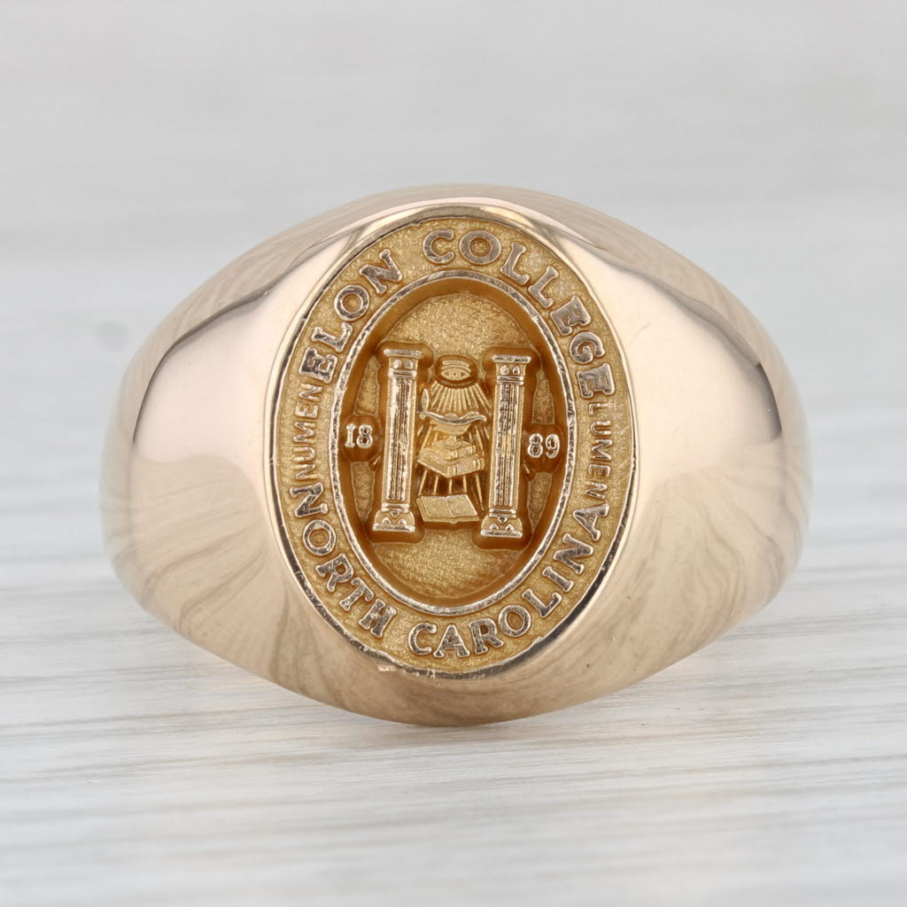 Light Gray Elon College Class Ring 14k Yellow Gold Size 11 Men's Vintage Signet