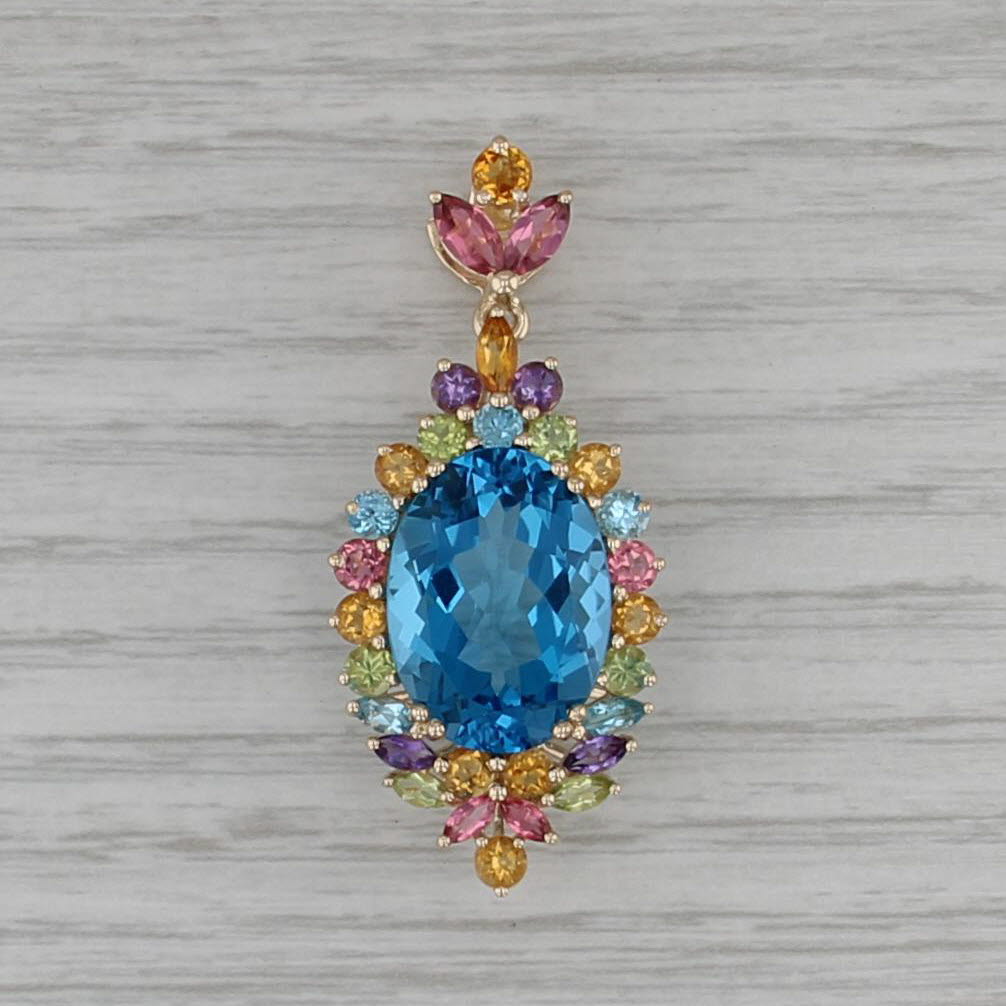 27.46ctw Multi-Stone Pendant 14k Gold Topaz Citrine Tourmaline Amethyst Peridot