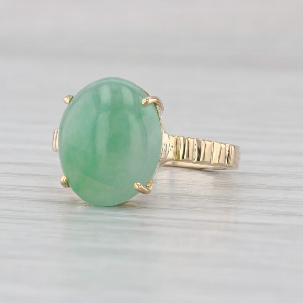 Jadeite Jade Solitaire Ring 14k Yellow Gold Size 6.25 Oval Cabochon