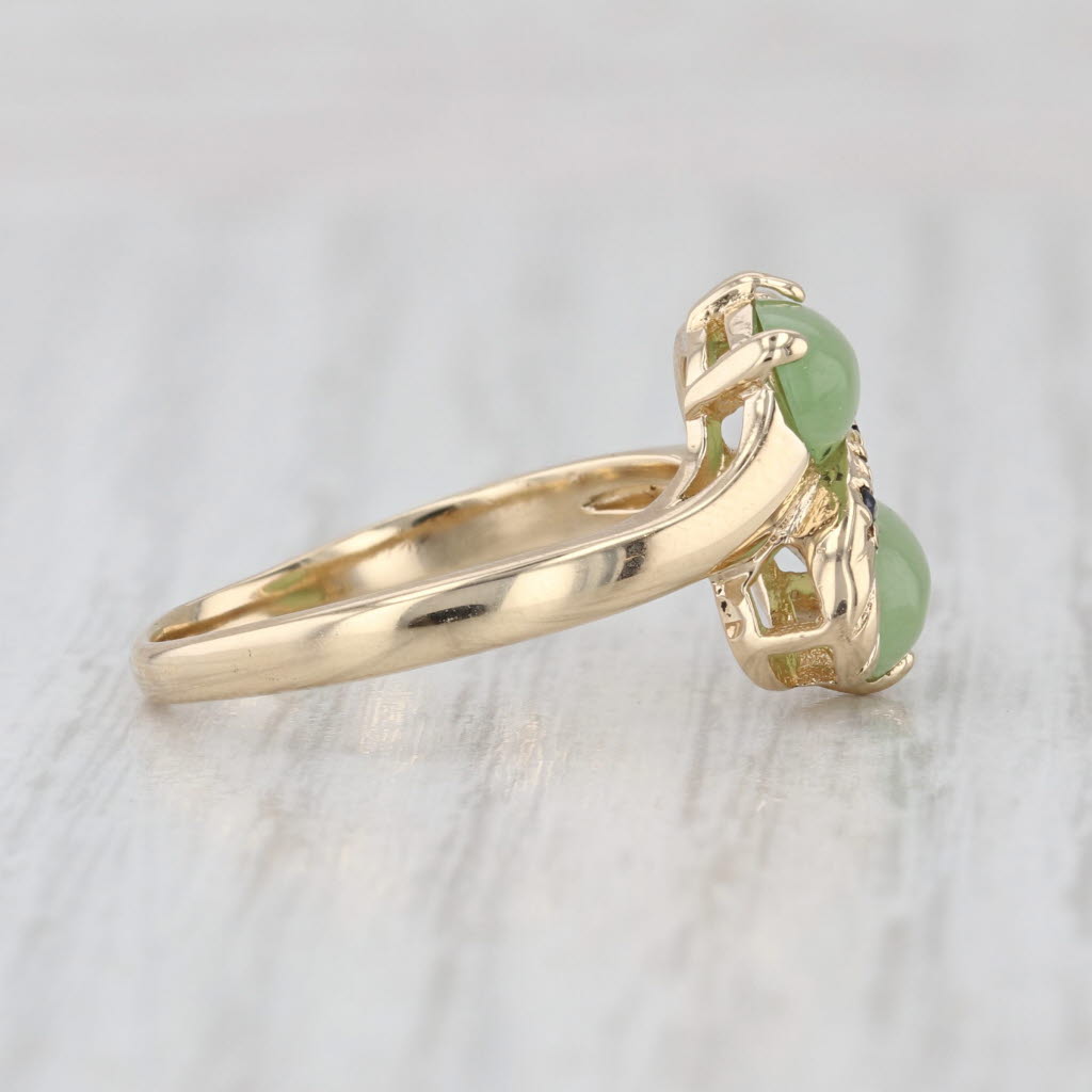 Green Nephrite Jade Sapphire Bypass Ring 14k Yellow Gold Size 7.25