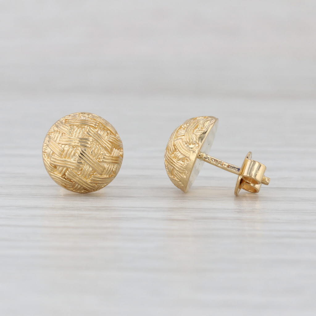 Italian Basket Weave Button Stud Earrings 18k Yellow Gold Dome Studs