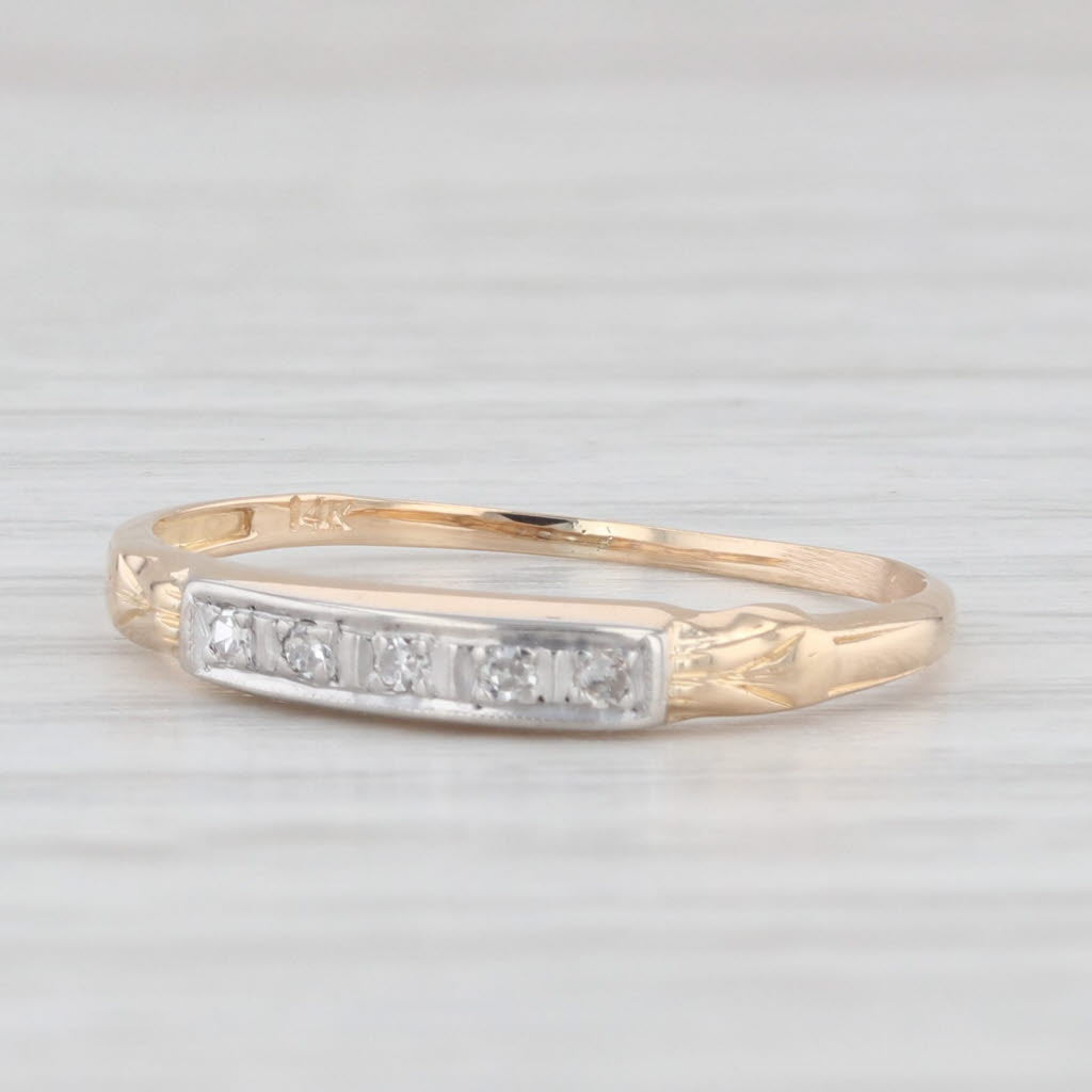 Light Gray Vintage Diamond Accented Wedding Band 14k Yellow Gold Size 5.75 Stackable