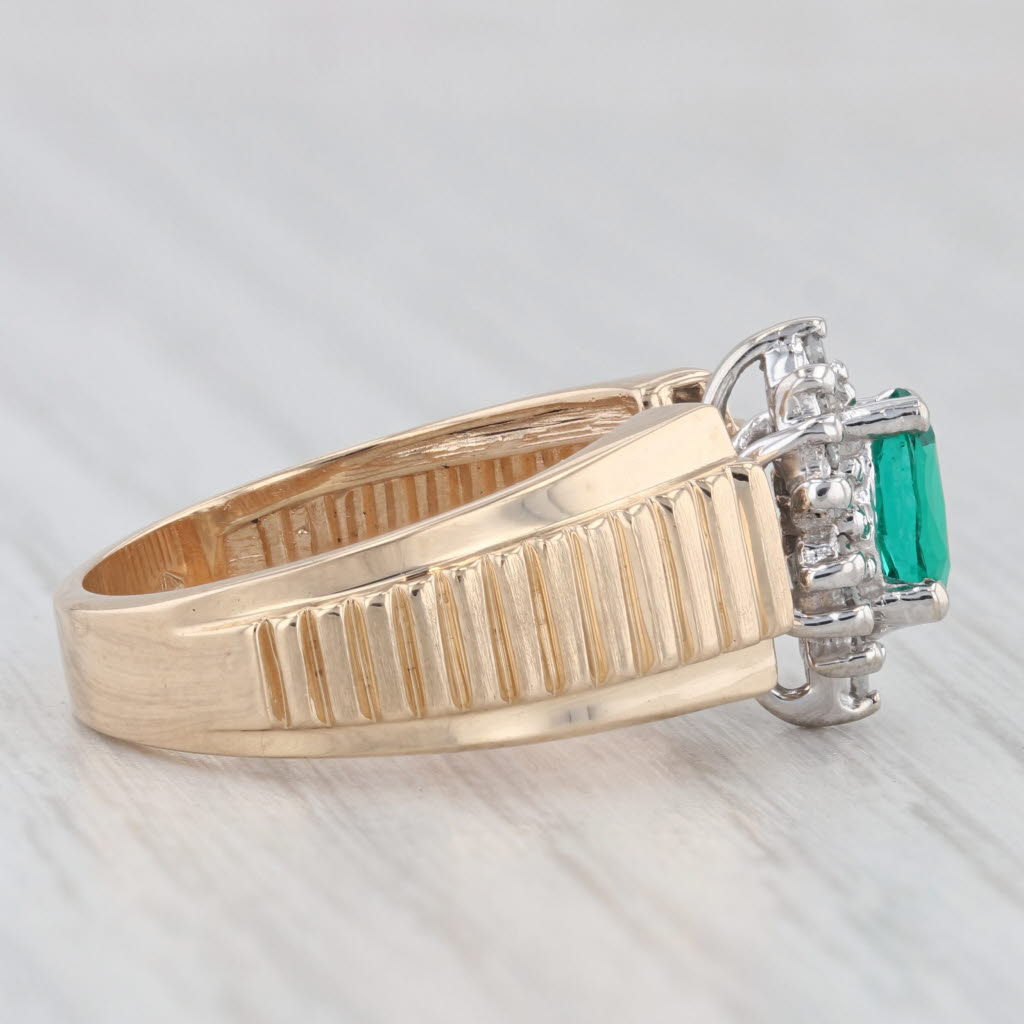 Light Gray 0.47ctw Lab Created Emerald Diamond Halo Ring 14k Gold Beveled Band Size 6.5