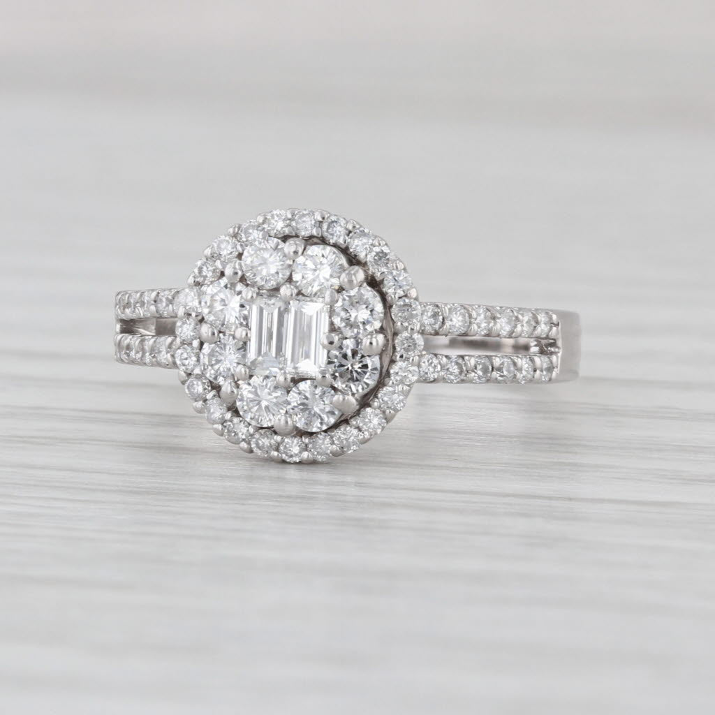 0.68ctw Diamond Cluster Halo Engagement Ring 18k White Gold Size 6.75