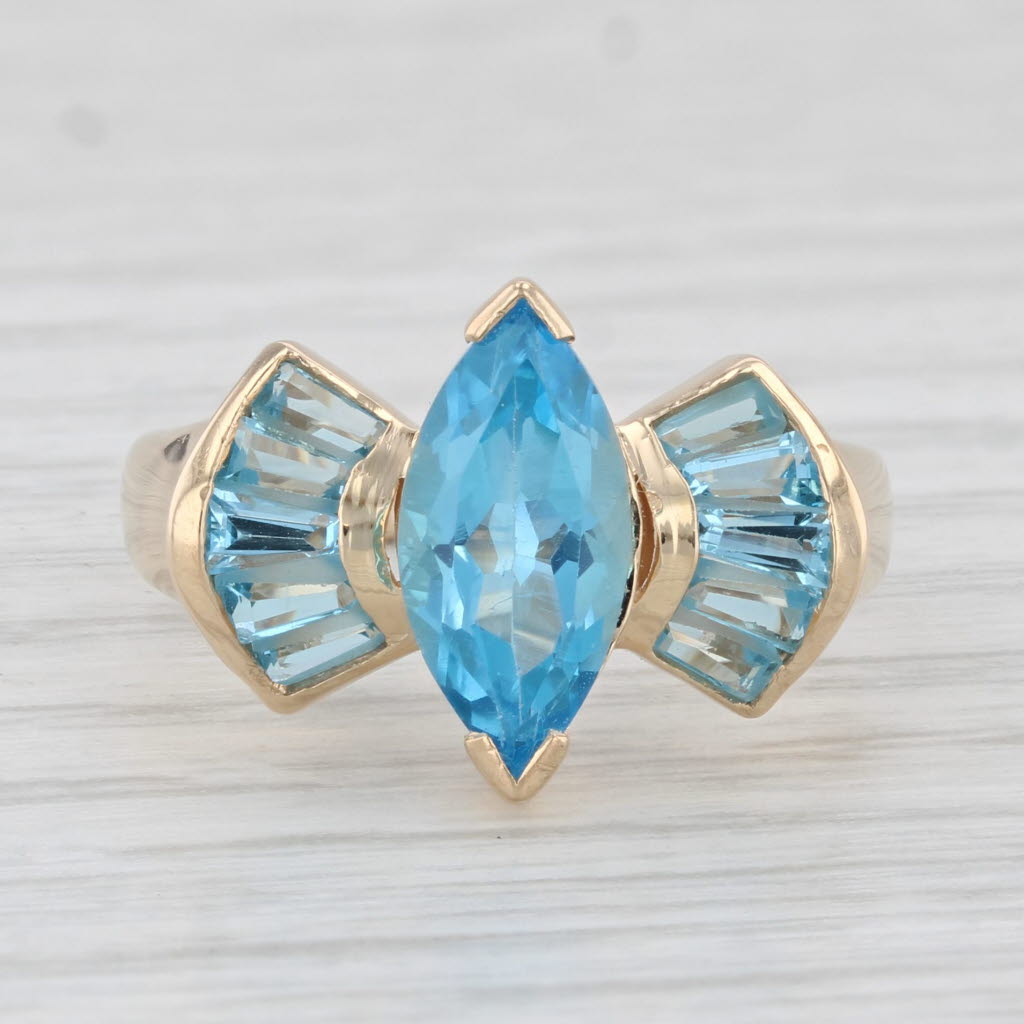 Light Gray 2.50ctw Marquise Blue Topaz Ring 14k Yellow Gold Size 6.5