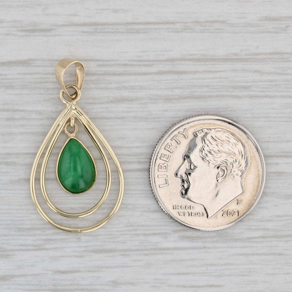 Gray Green Jadeite Jade Teardrop Pendant 14k Yellow Gold