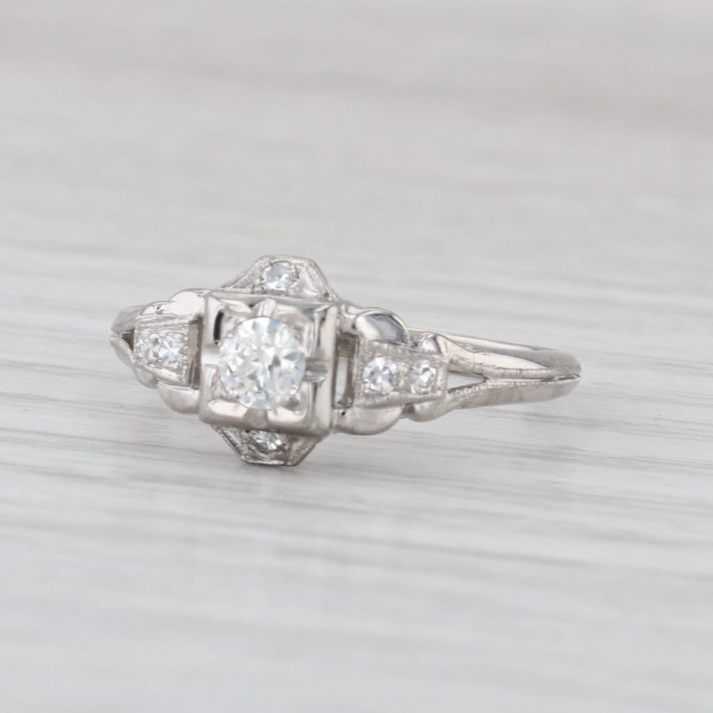 Vintage Art Deco 0.29ctw Diamond Engagement Ring 18k 14k White Gold Size 8