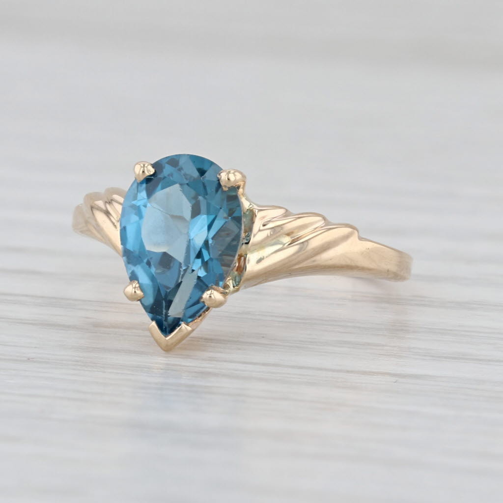 2.30ct Pear Blue Topaz Solitaire Ring 14k Yellow Gold Size 7.5