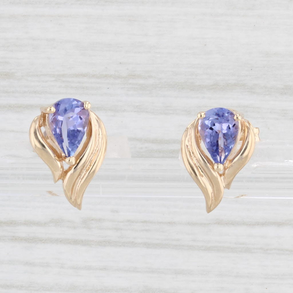 Light Gray 1ctw Tanzanite Teardrop Earrings 14k Yellow Gold Studs