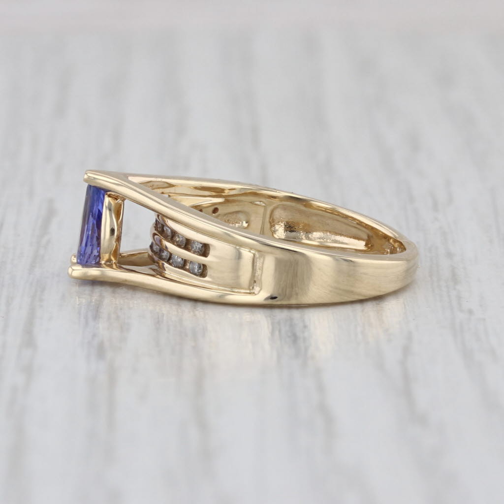0.65ctw Pear Tanzanite Diamond Ring 10k Yellow Gold Size 5.5 Cathedral Band