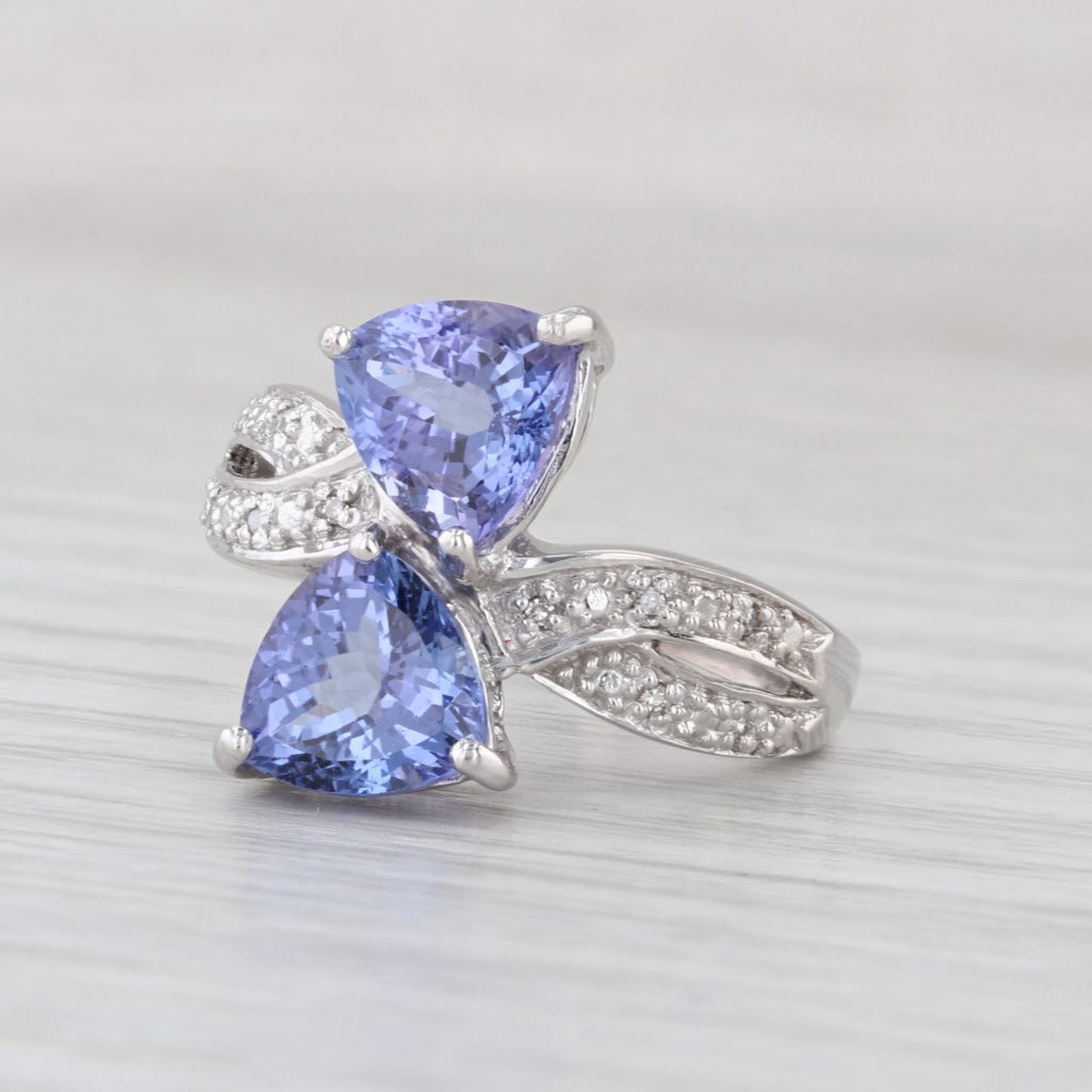 4.02ctw Trillion Tanzanite Diamond Bypass Ring 18k White Gold Size 7.75 Cocktail