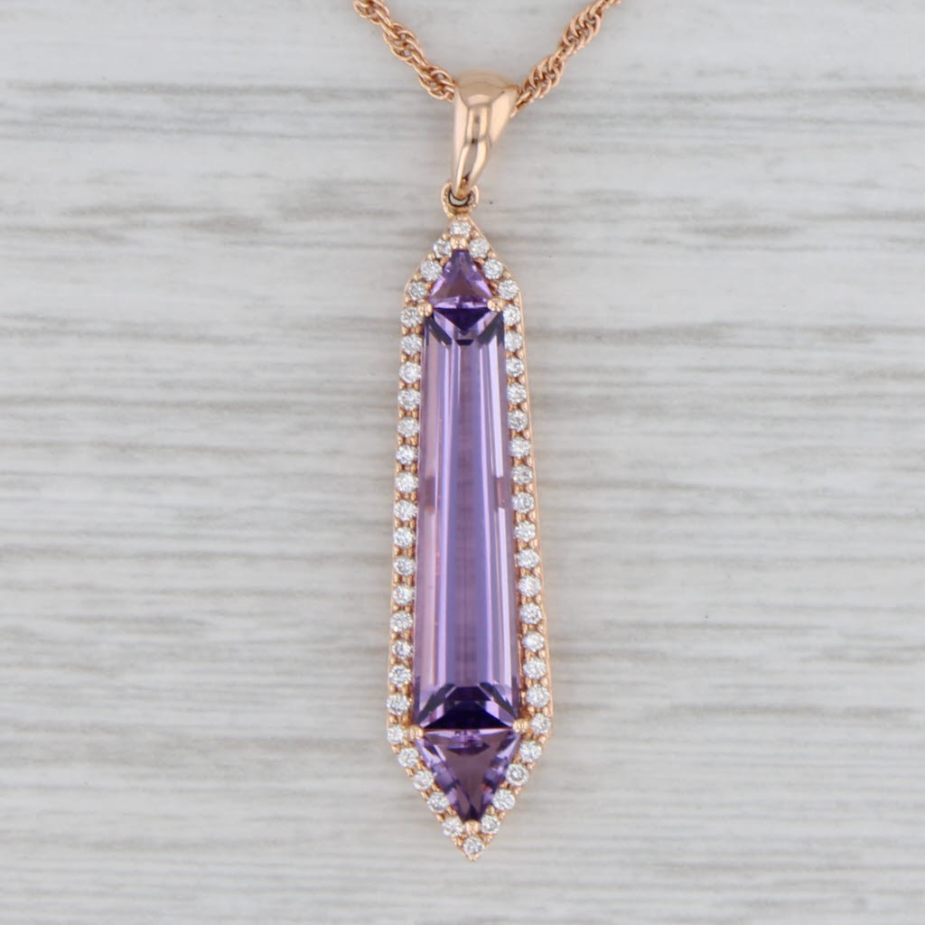 Gray New Allison Kaufman 2.84ctw Amethyst Diamond Halo Pendant Necklace 14k Rose Gold