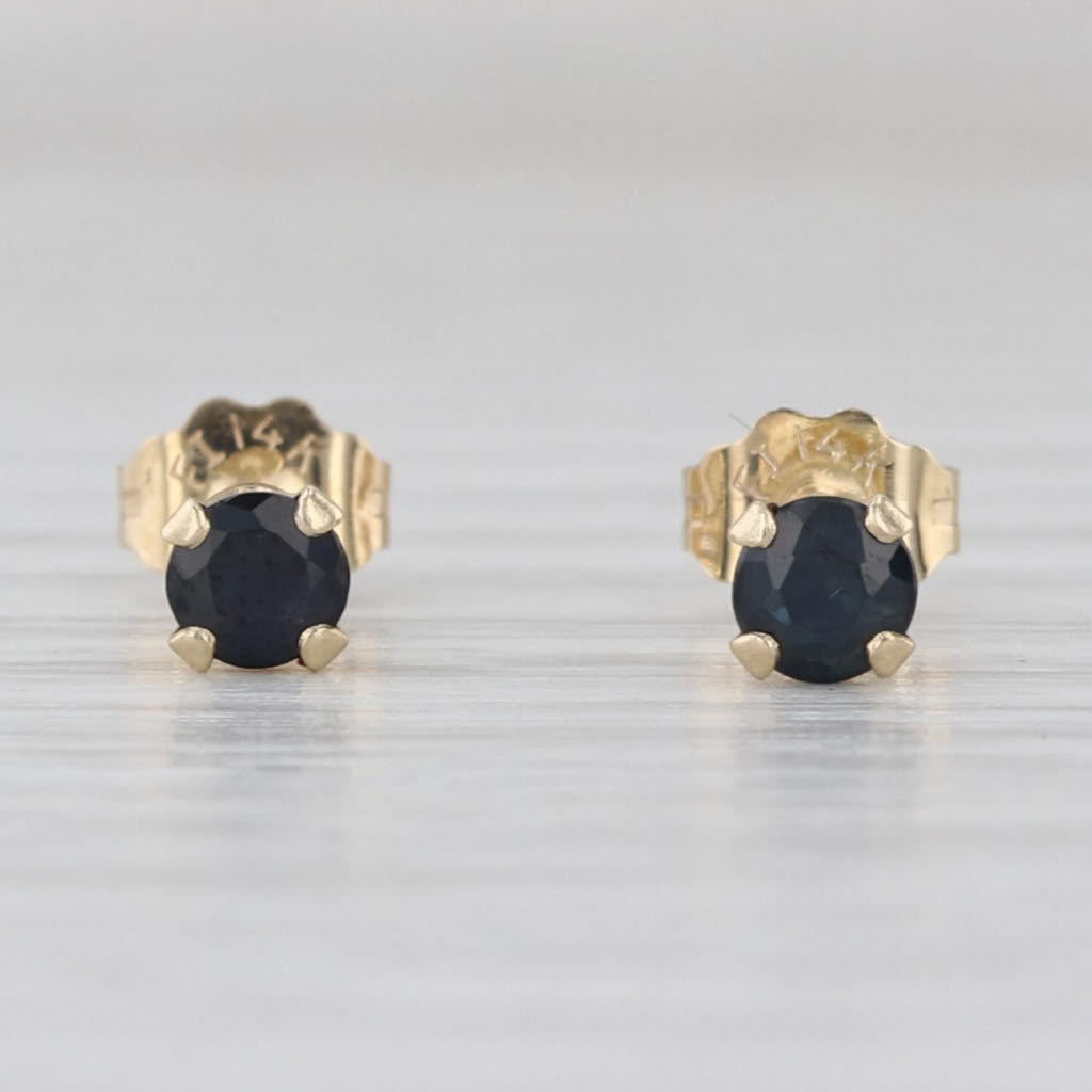 0.50ctw Blue Sapphire Stud Earrings 14k Yellow Gold Round Solitaire Studs