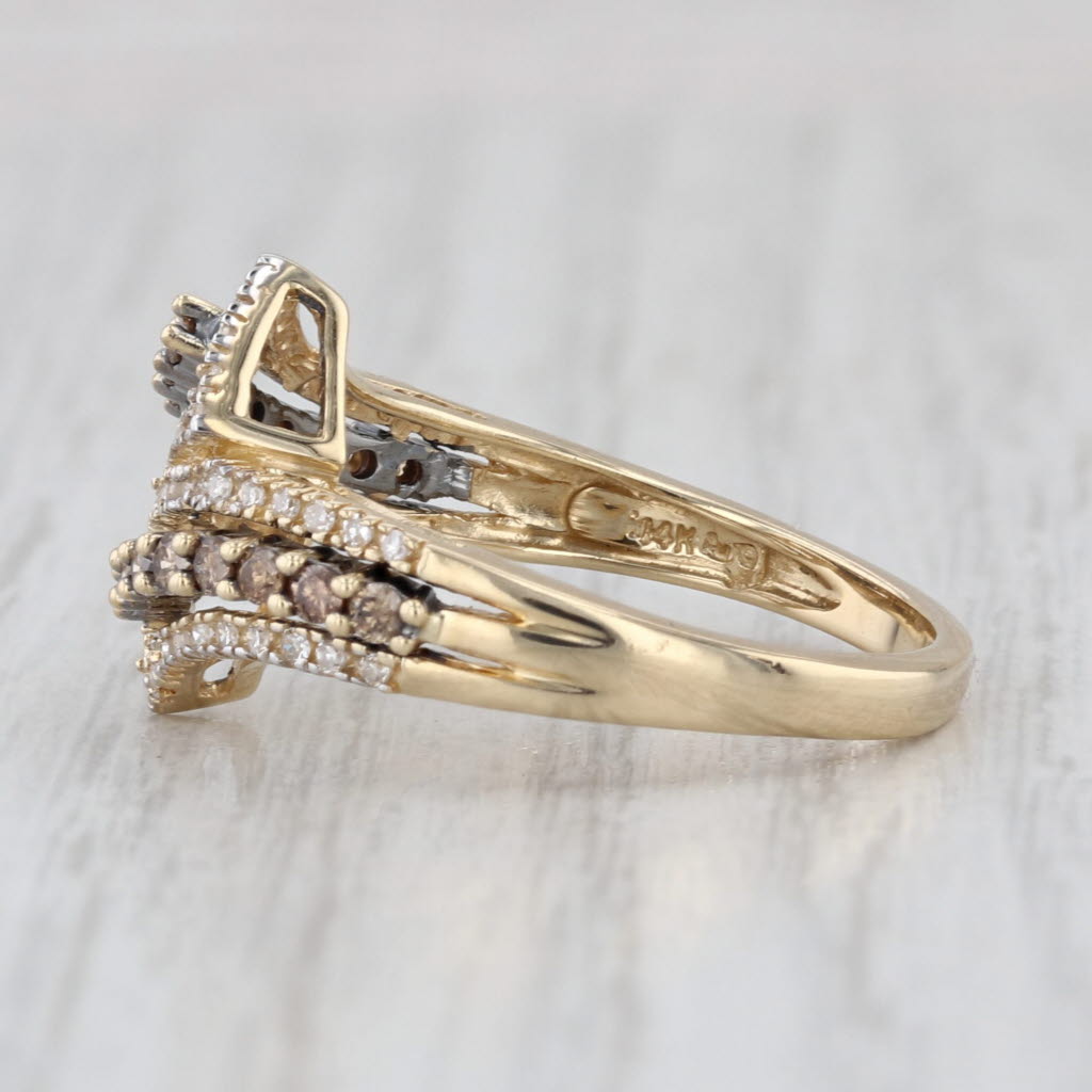 0.63ctw Champagne White Diamond Bypass Ring 14k Yellow Gold Size 7