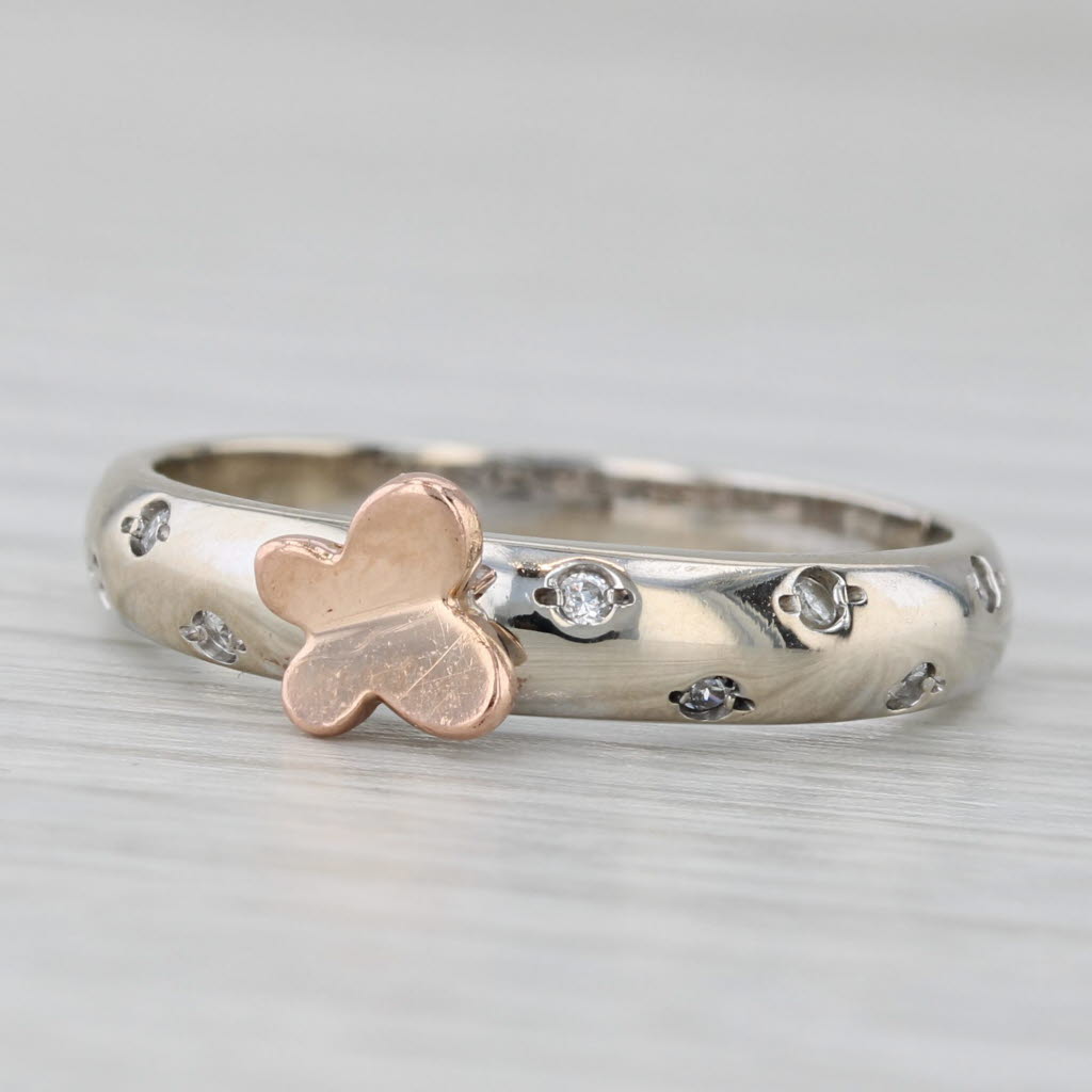 Gray Cubic Zirconia Butterfly Ring 14k White Rose Gold Stackable Size 7.5