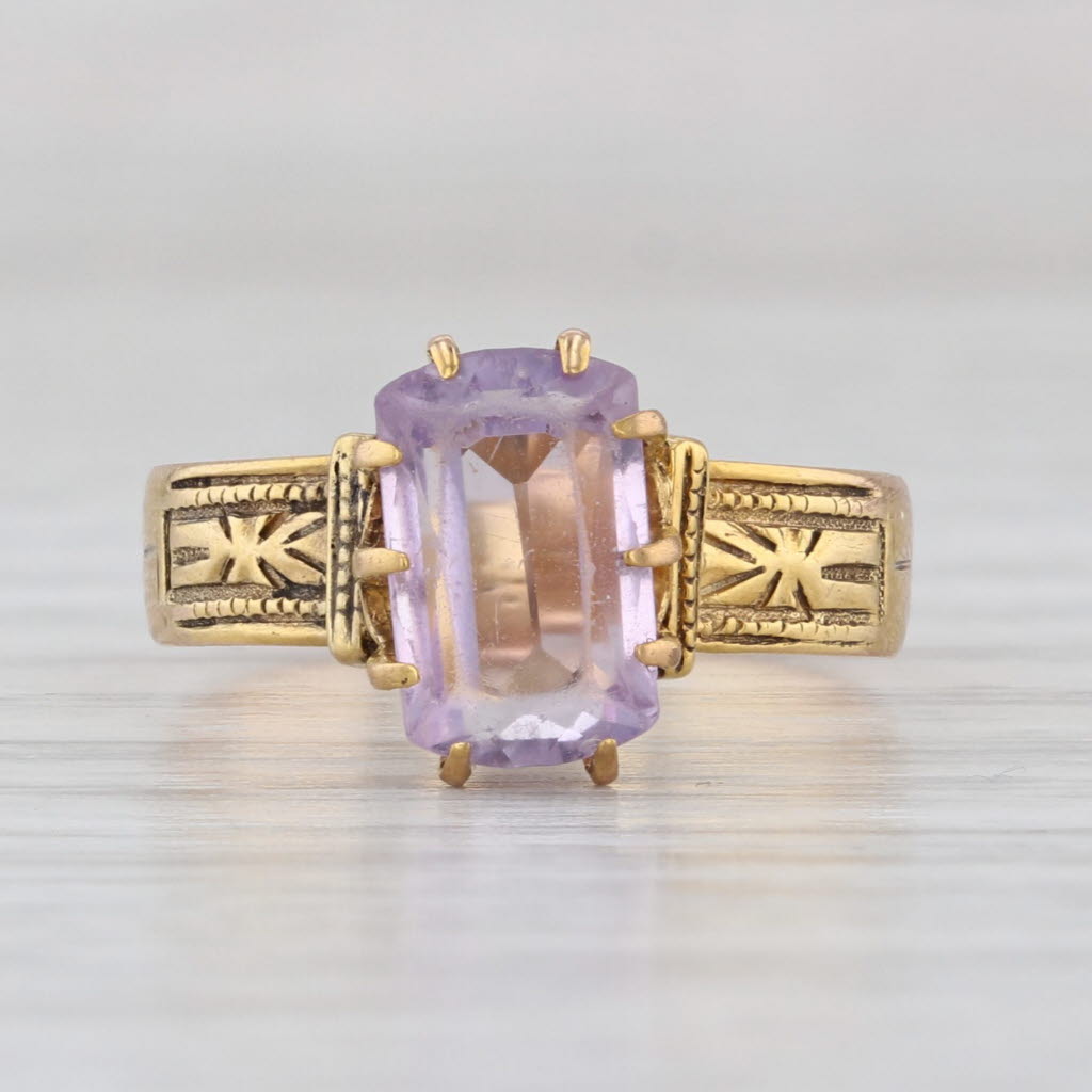Antique 1.25ct Amethyst Solitaire Ring 10k Yellow Gold Ornate Size 5