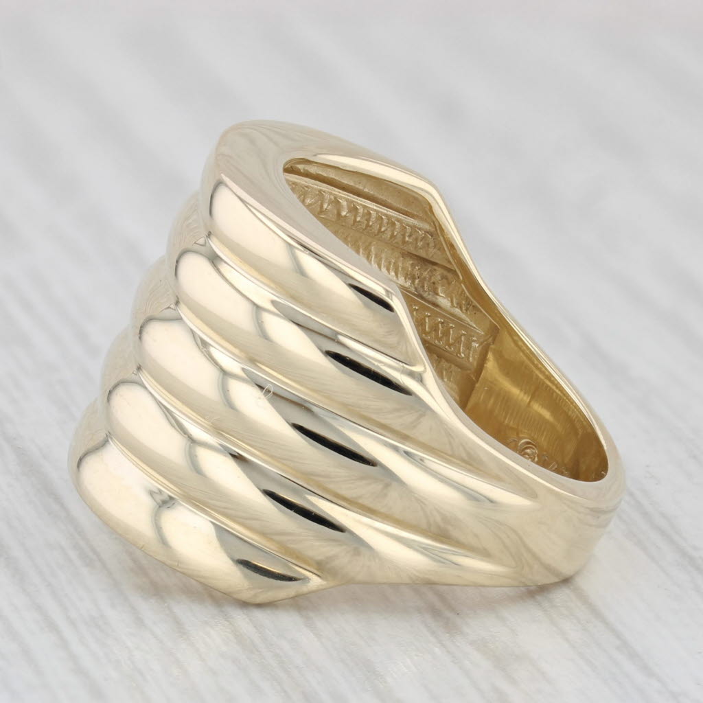 Light Gray Beveled Stacked Bands Statement Ring 14k Yellow Gold Size 6.5