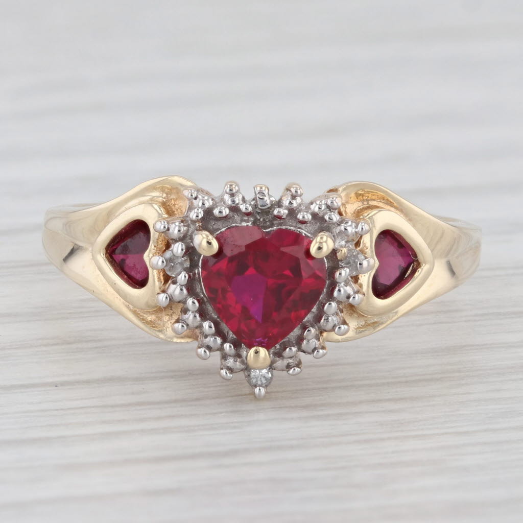 Light Gray 1.07ctw Lab Created Ruby Heart Diamond Halo Ring 10k Yellow Gold Size 9.75