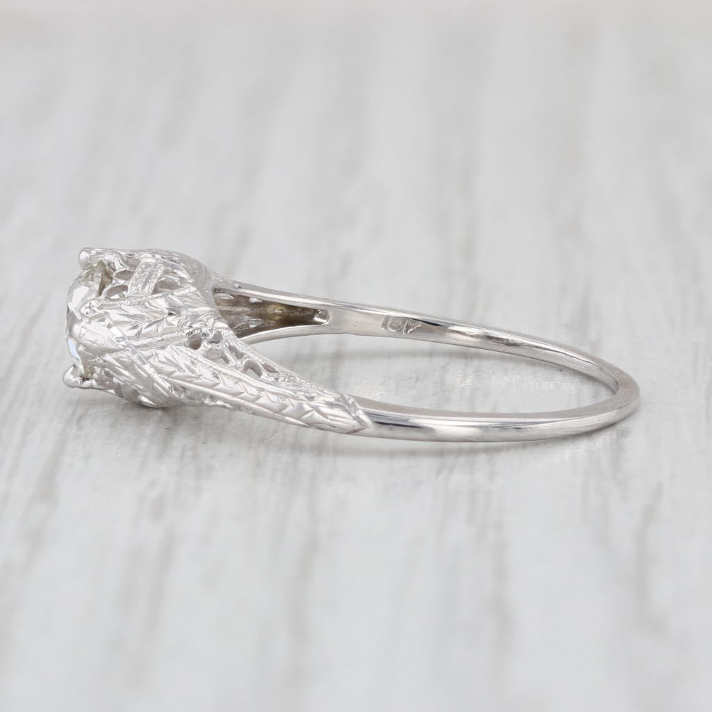 0.63ct Diamond Solitaire Filigree Engagement Ring 18k White Gold Size 8.25