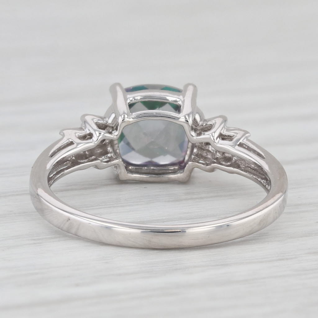 Light Gray 1.85ct Mystic Topaz Cushion Solitaire Ring 10k White Gold Diamonds Size 7.25