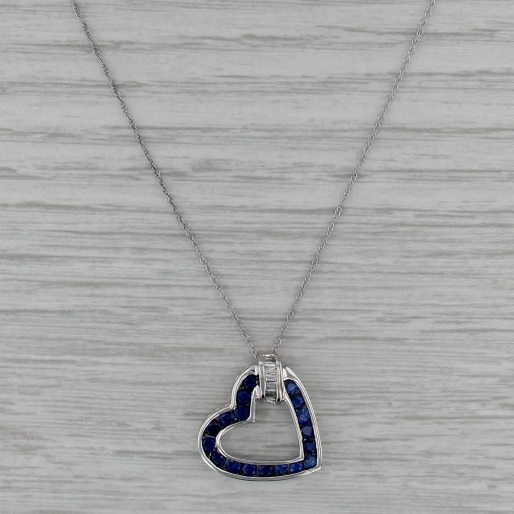 1.02ctw Blue Lab Created Sapphire Diamond Heart Pendant Necklace 10k Gold 18"