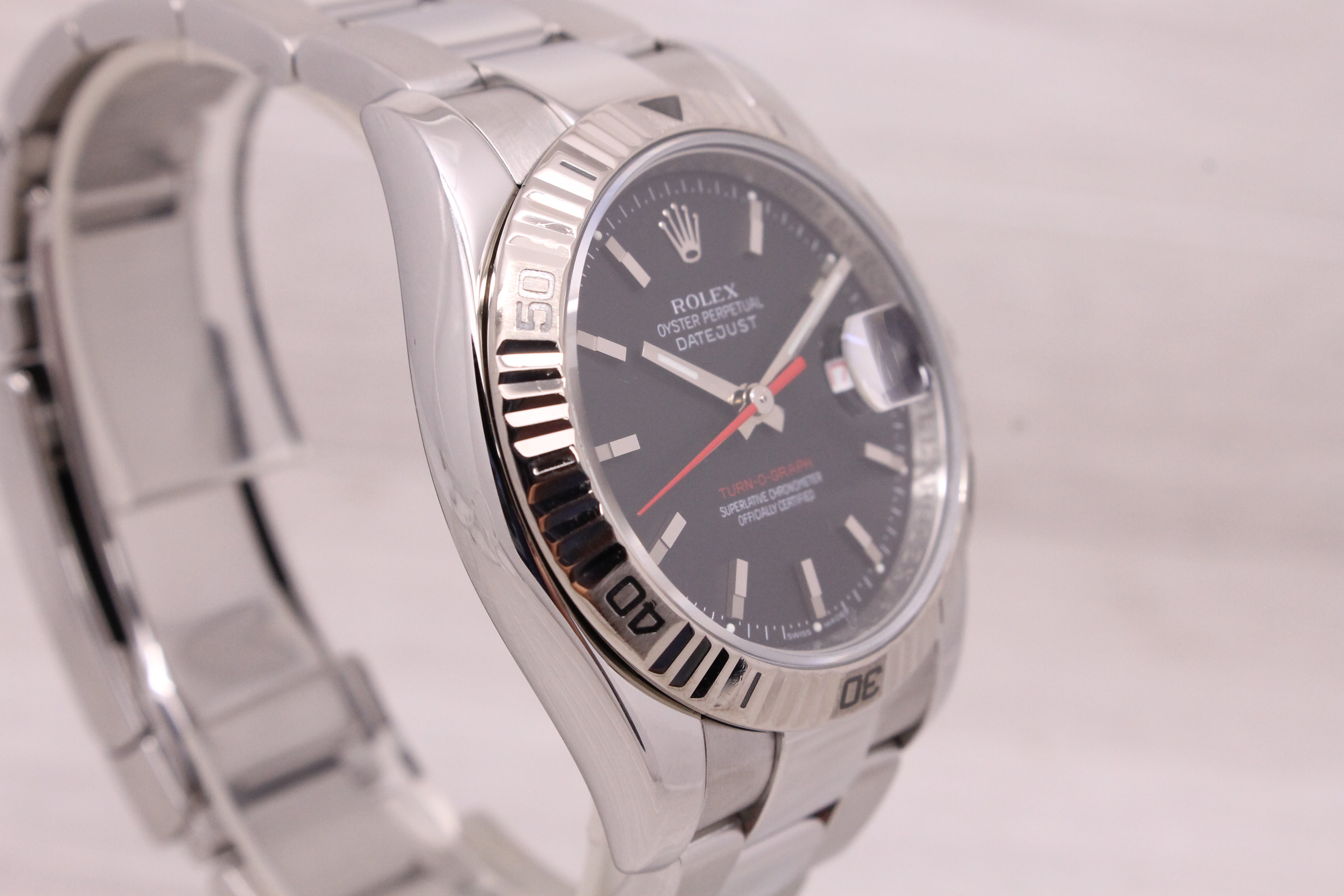 Rolex Datejust Turn O Graph 116264 Mens 36mm Steel & 18k Watch Black Box Papers