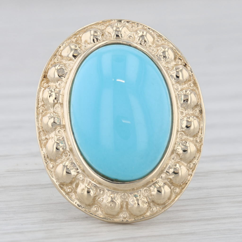 Light Gray Lab Created Turquoise Cabochon Large Cocktail Ring 14K Yellow Gold Ring Size 6