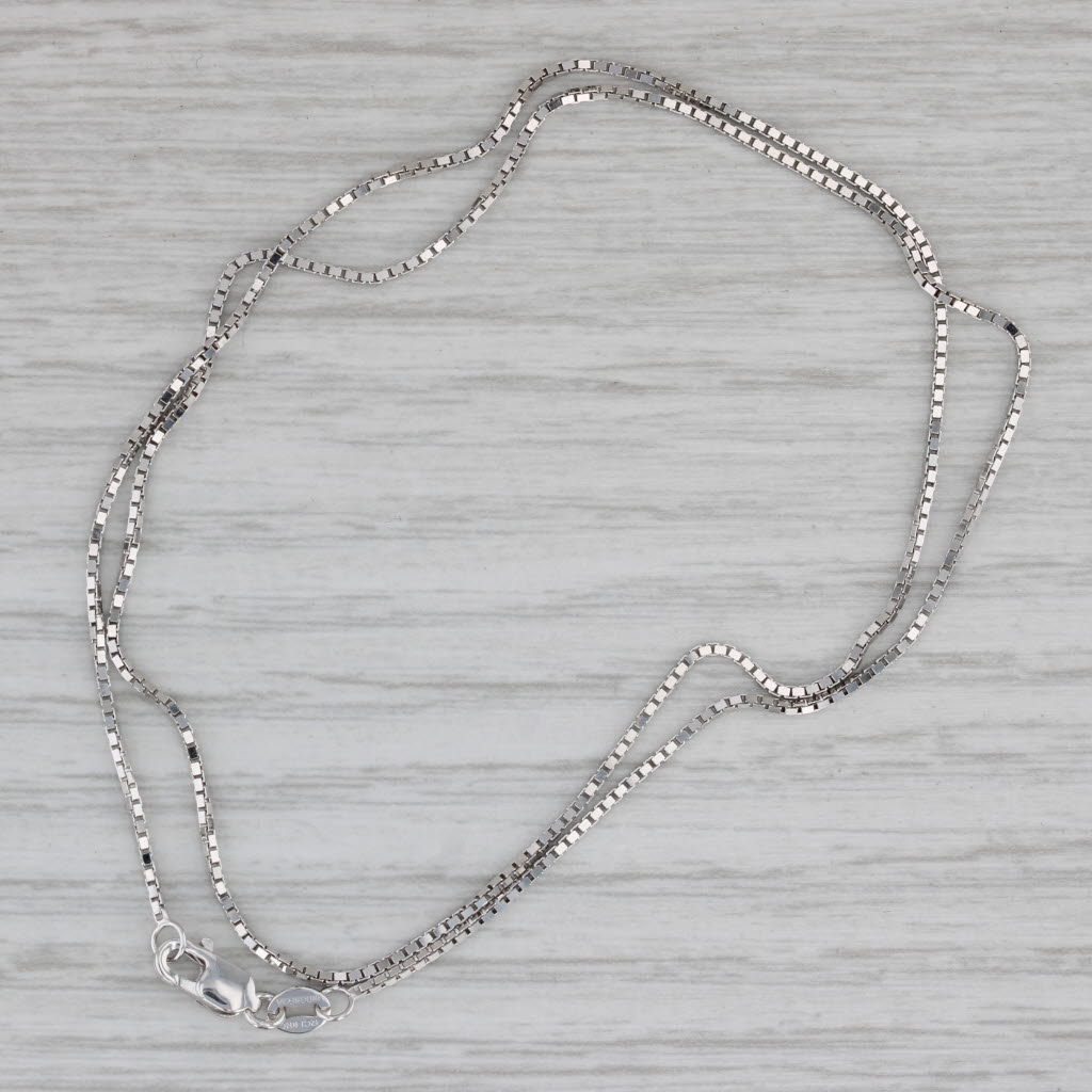 Gray New Box Chain Necklace 10k White Gold 16" 0.9mm