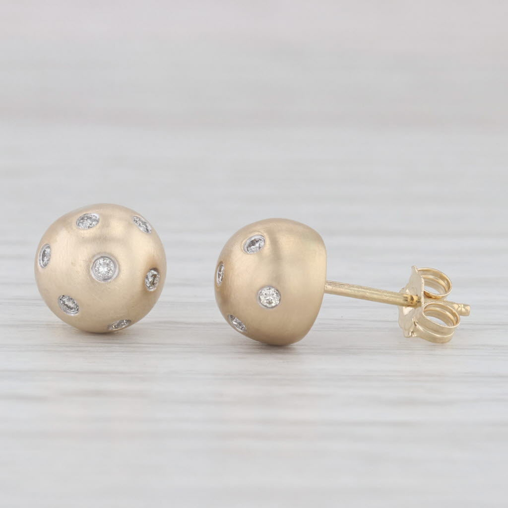 Light Gray 0.20ctw Diamond Dots Stud Earrings Brushed 14k Yellow Gold