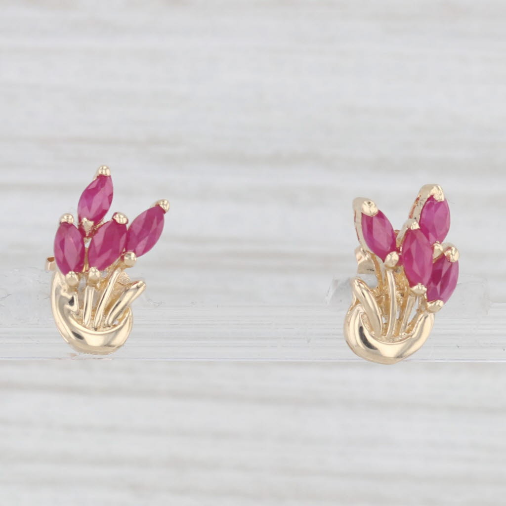 Light Gray 0.80ctw Ruby Stud Earrings 14k Yellow Gold