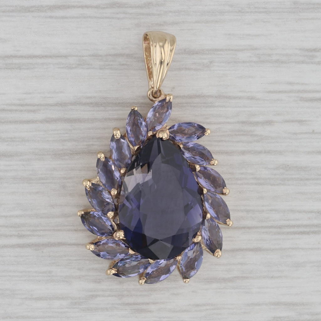 Gray 5.35ctw Iolite Teardrop Pendant 10k Yellow Gold Purple Pear Cut