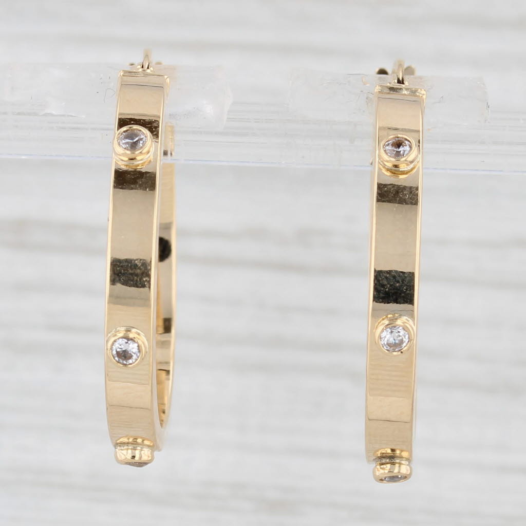 Light Gray New Cubic Zirconia Hoop Earrings 14k Yellow Gold Snap Top Round Hoops