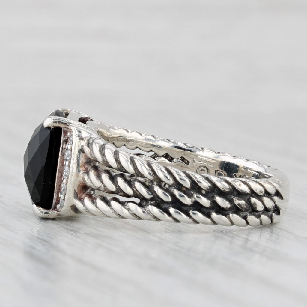 Light Gray David Yurman Wheaton Cable Ring Onyx Diamond Sterling Silver Size 6.5