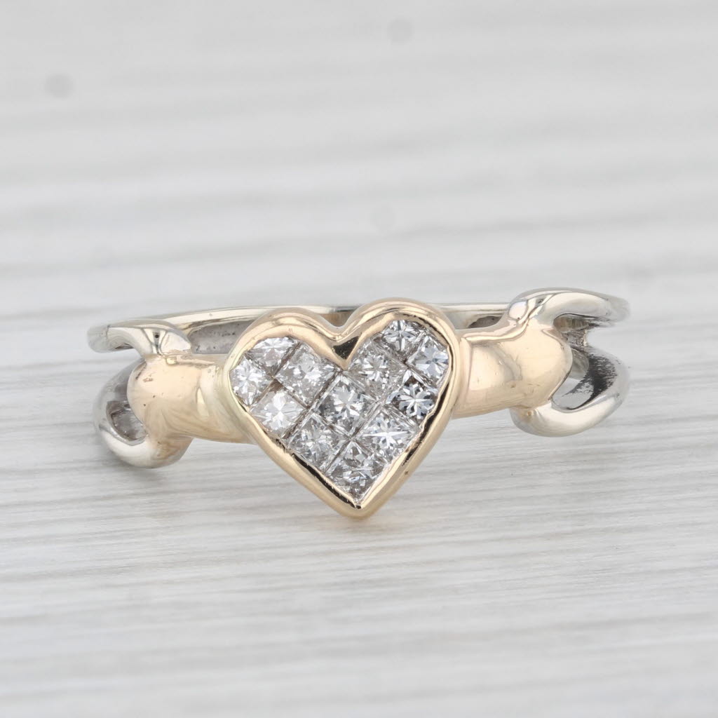 Light Gray 0.30ctw Diamond Heart Ring 14k Yellow White Gold Size 5.25