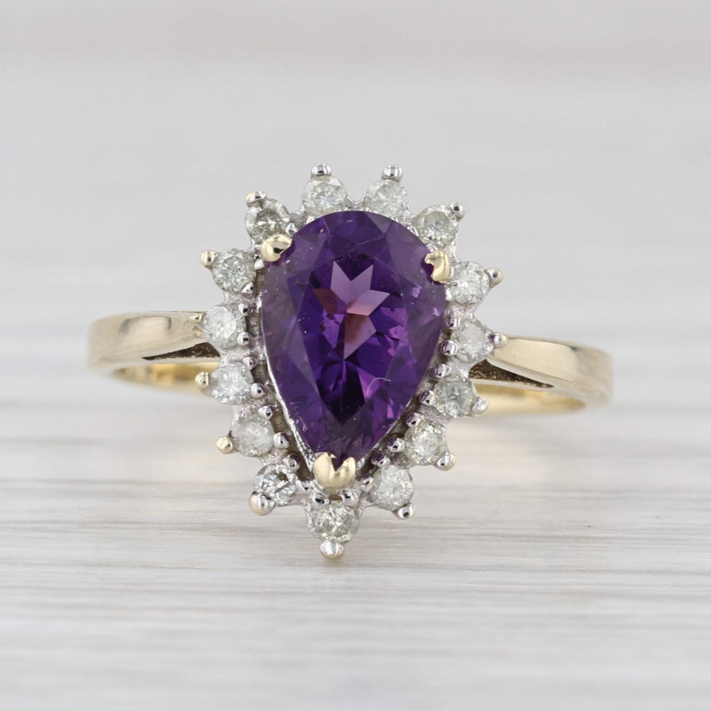 1.36ctw Pear Amethyst Halo Ring 10k Yellow Gold Size 5.75