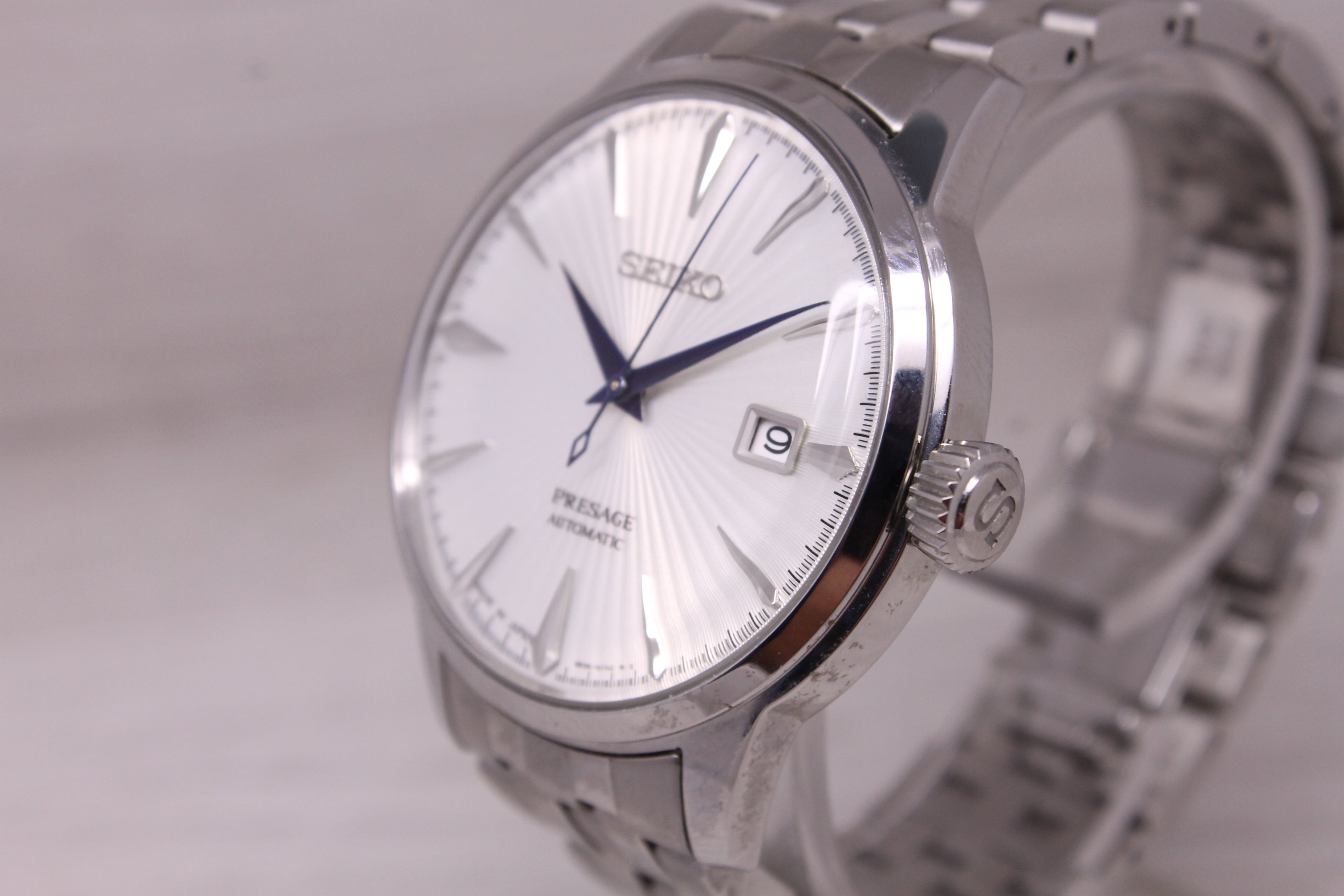 Seiko Presage Automatic Mens Watch 40.5mm Steel Swiss Date White Dial SRPB77 Box