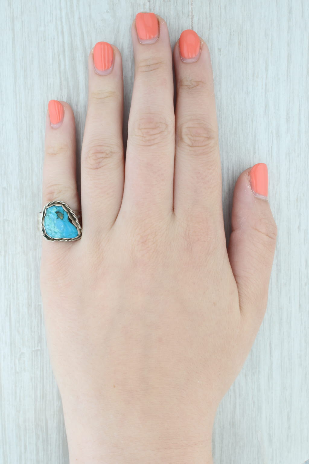 Turquoise Cabochon Ring Sterling Silver Vintage Native American Signed Sz 8