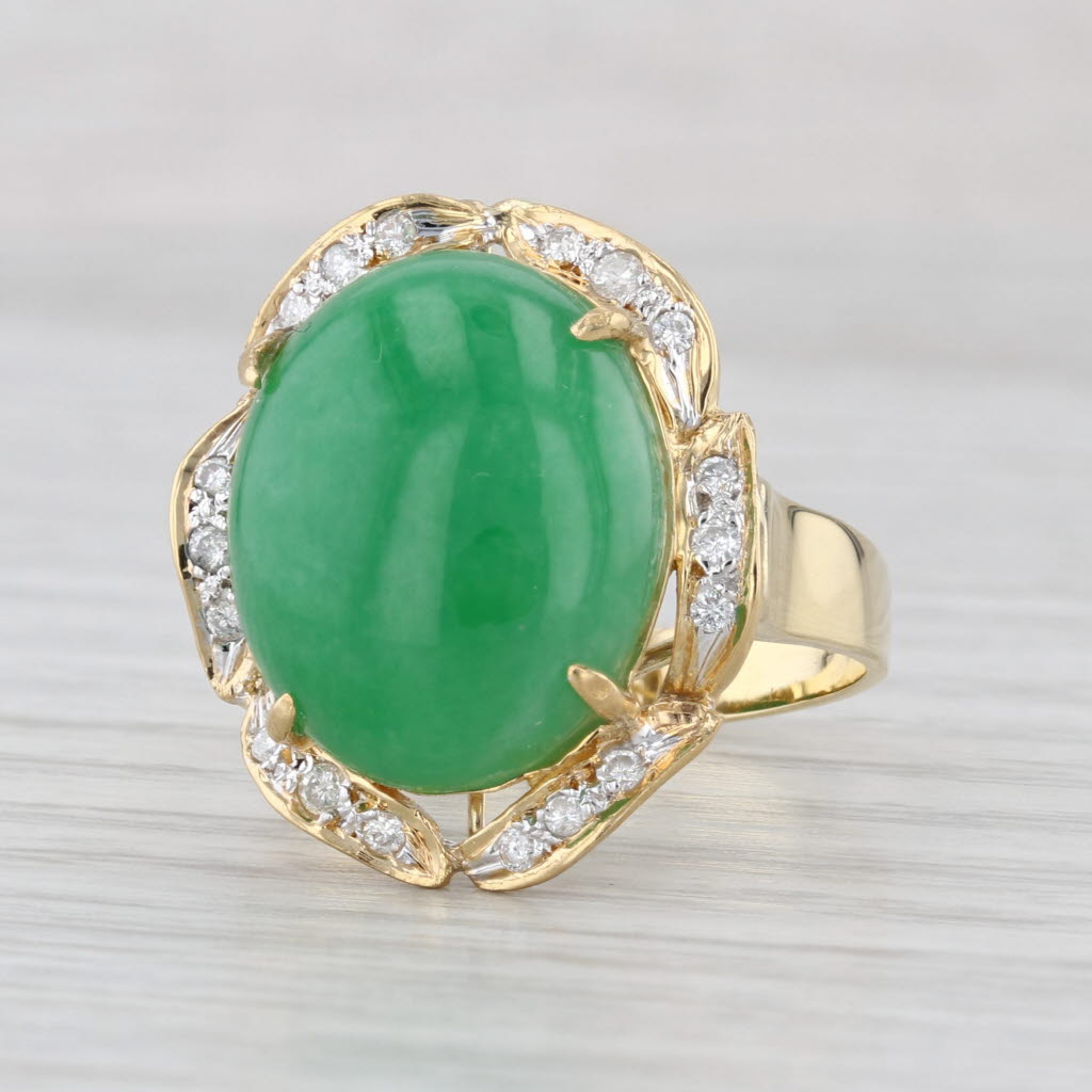 Green Jadeite Jade 0.20ctw Diamond Ring 18k Yellow Gold Size 9.5