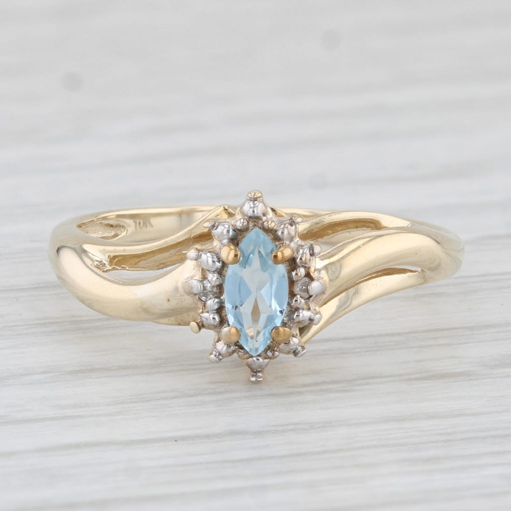 Light Gray 0.30ct Marquise Blue Topaz Diamond Halo Ring 10k Yellow Gold Size 8