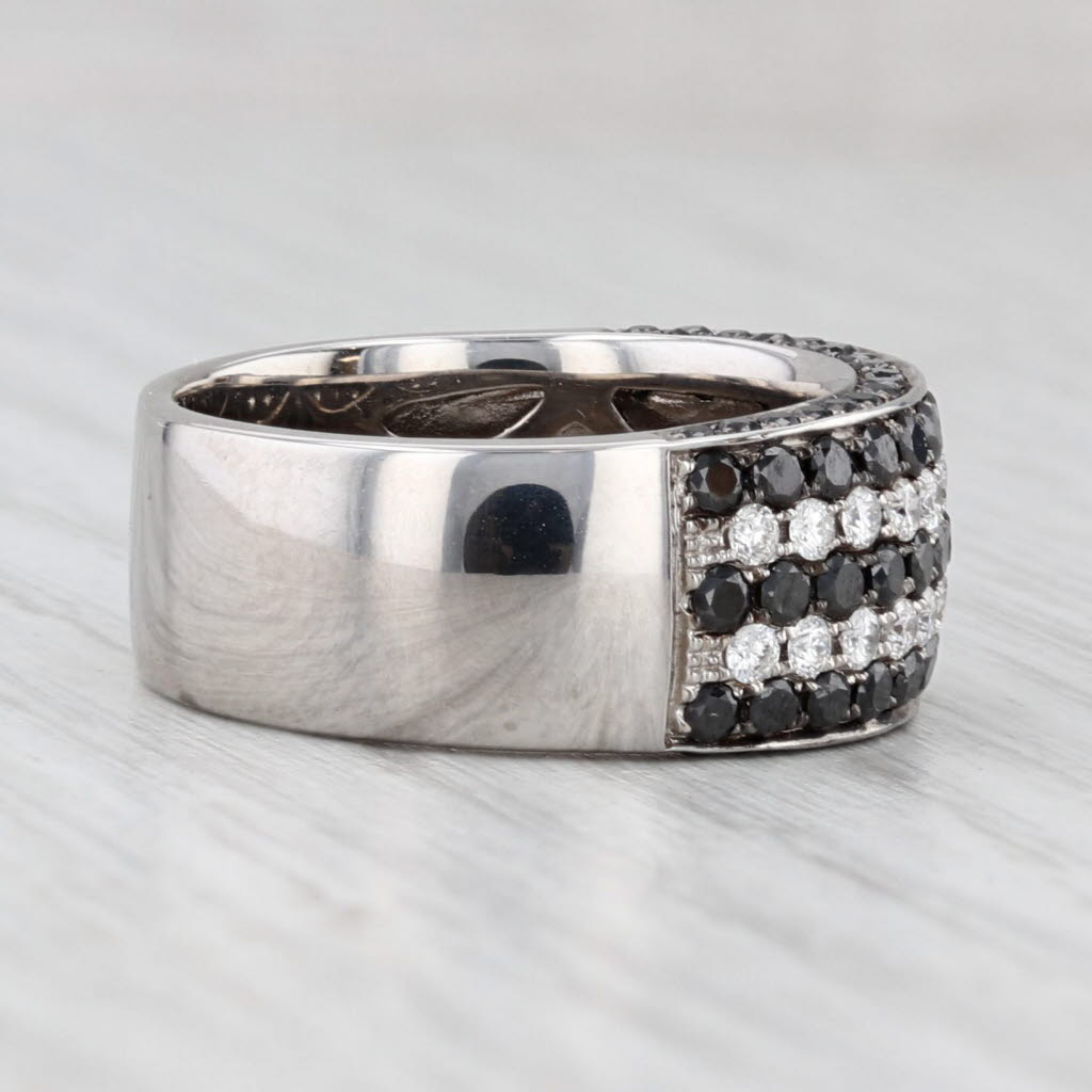 Light Gray 1.51ctw Black White Diamond Rows Ring 14k White Gold Size 6.75 Wide Band