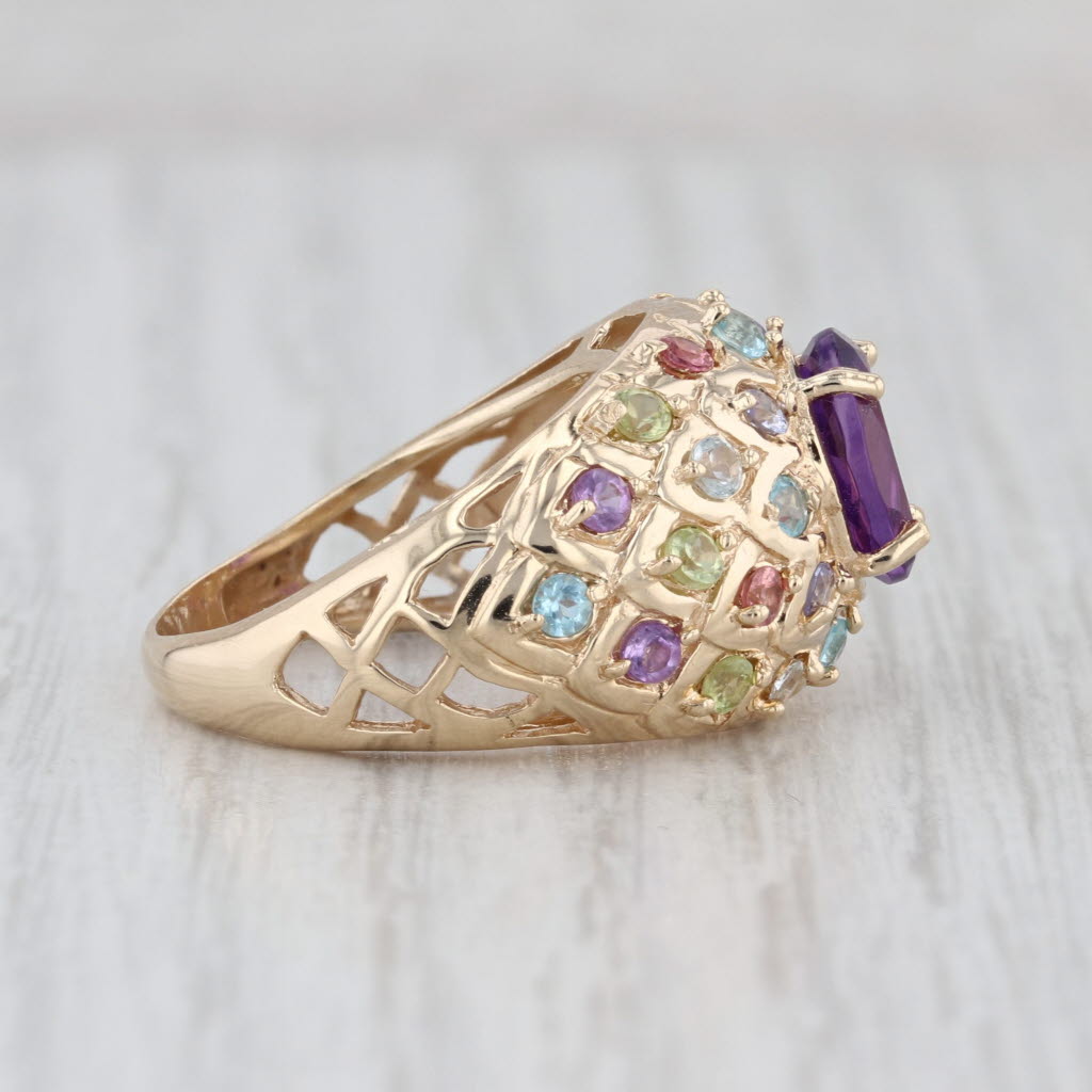 Amethyst Gemstone Ring 10k Gold Tourmaline Topaz Aquamarine Tanzanite Peridot