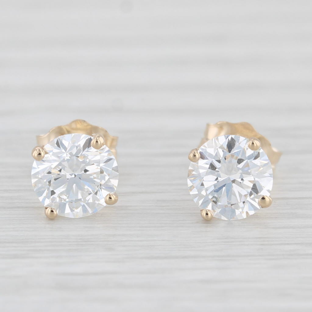 Light Gray New 1.43ctw Lab Created Diamond Stud Earrings 14k Yellow Gold Round Solitaires