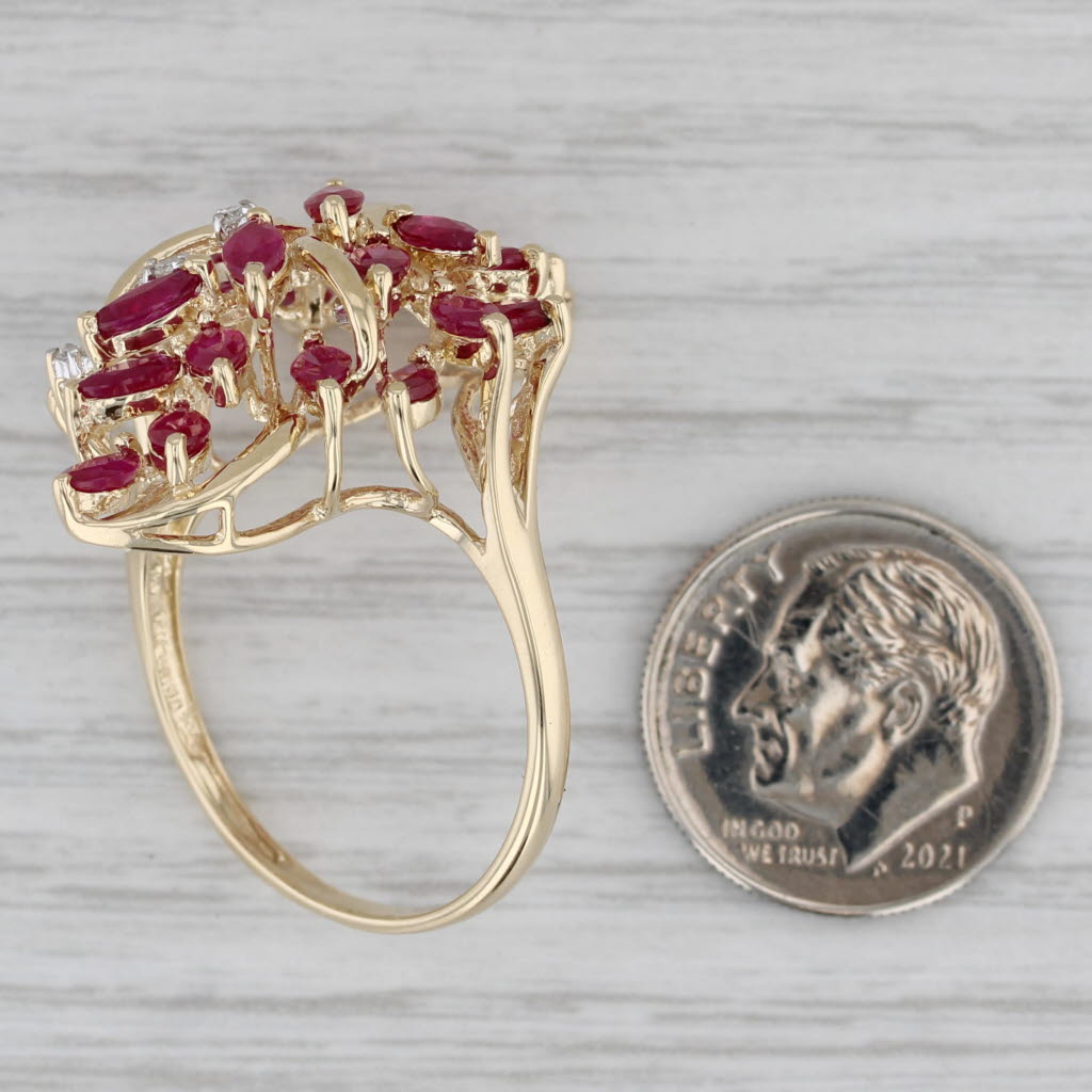 Gray 3.54ctw Ruby Diamond Cluster Cocktail Ring 14k Yellow Gold Size 10.5