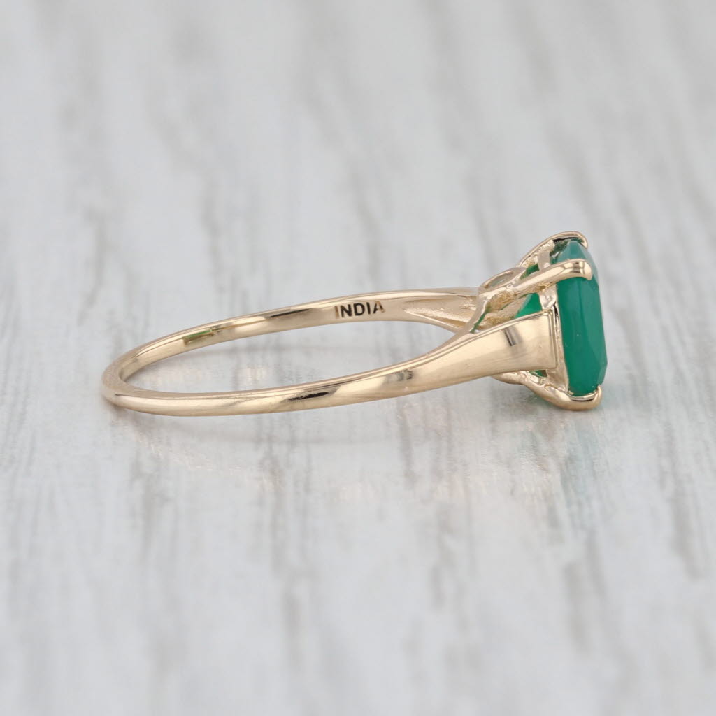 1.29ctw Green Chalcedony Solitaire 14k Yellow Gold Size 6 White Sapphire Accents
