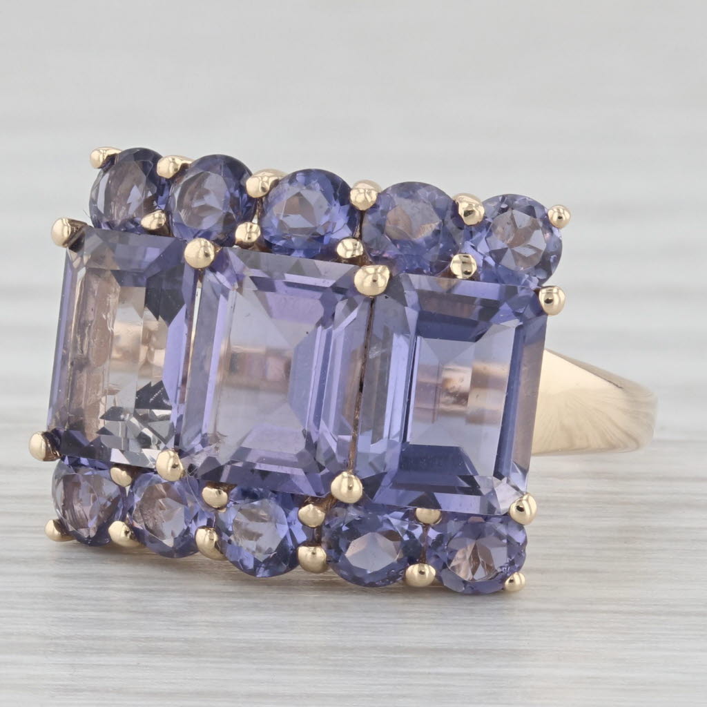 Gray 4.95 ctw Iolite Cluster 10K Yellow Gold Gemstone Size 7.25 Ring