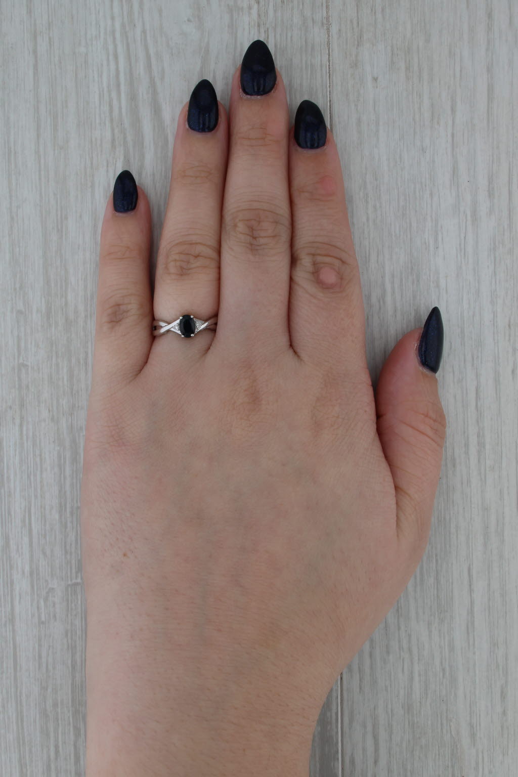 0.53ctw Oval Blue Sapphire Diamond Ring 10k White Gold Size 6