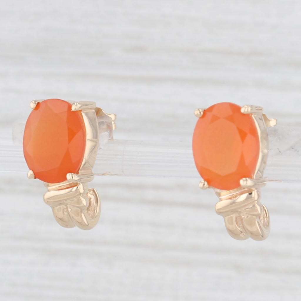 Light Gray 3.10ctw Orange Chalcedony Earrings 10k Yellow Gold J-Hook Studs