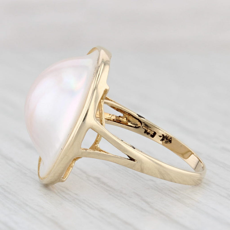 Light Gray Blister Pearl Ring 14k Yellow Gold Size 6 Solitaire Statement