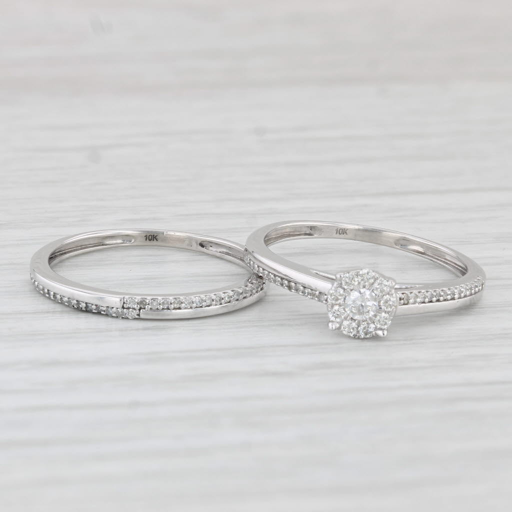 Light Gray 0.29ctw Round Diamond Engagement Ring Wedding Band Set 10k White Gold size 7.5